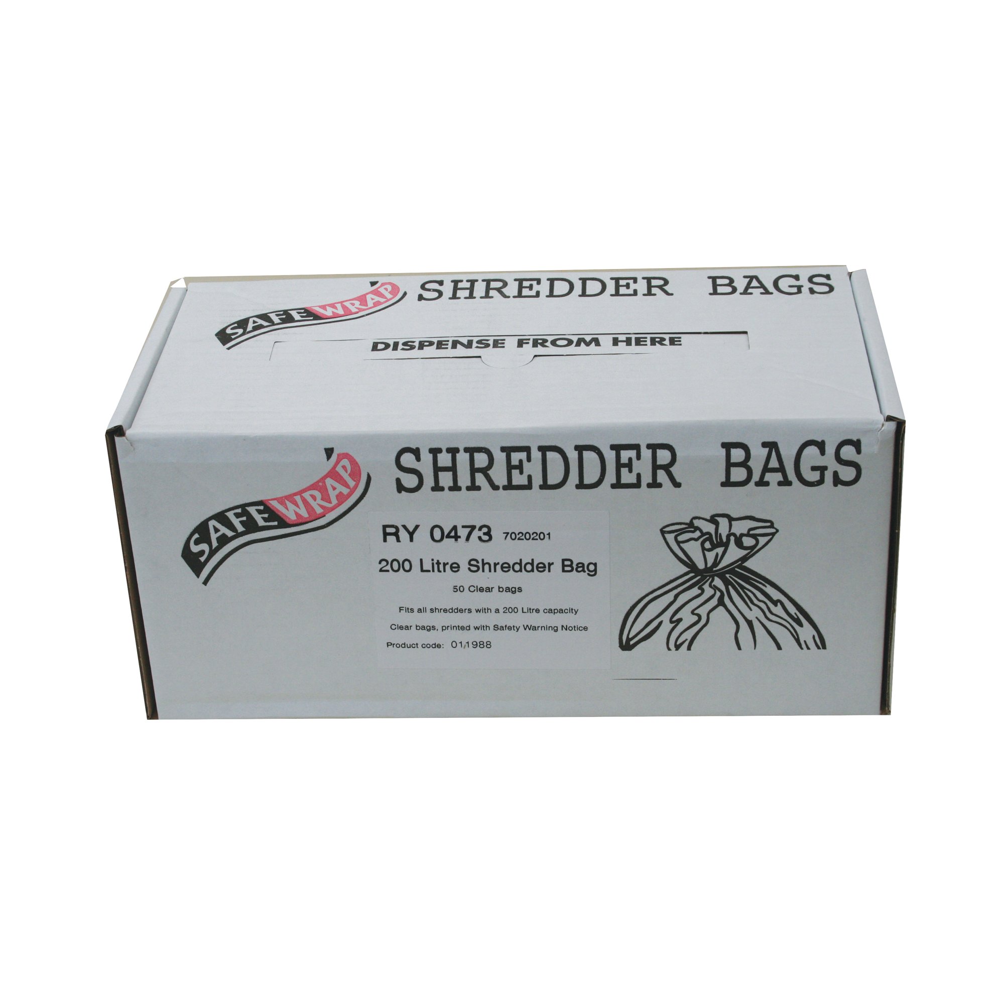 SAFEWRAP SHREDDER BAG 200L CLR PK50