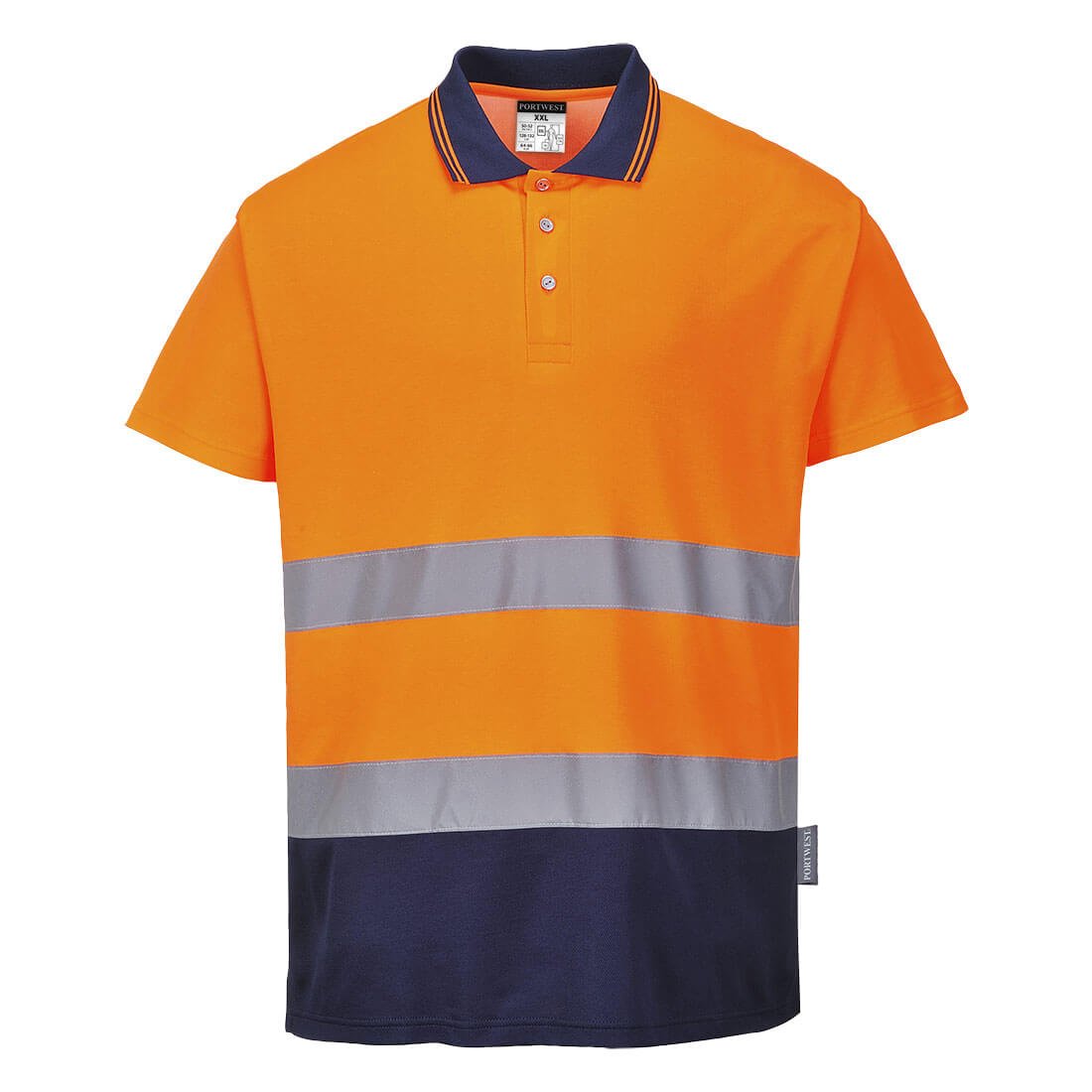 HI-VIS C/C CONT POLO S/S ORG/NAVY M