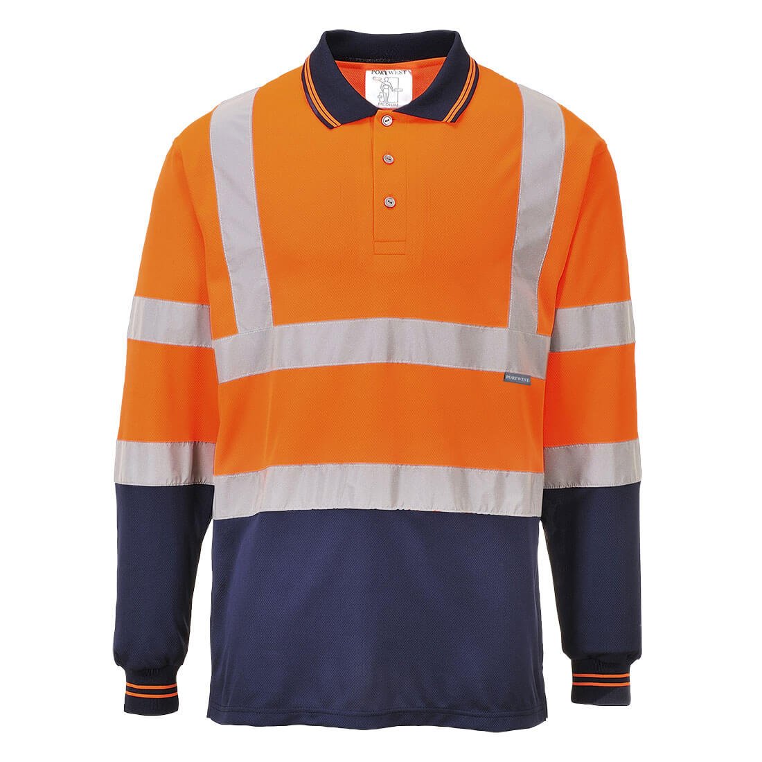 HI-VIS CONTRAST POLO L/S ORG/NAVY L