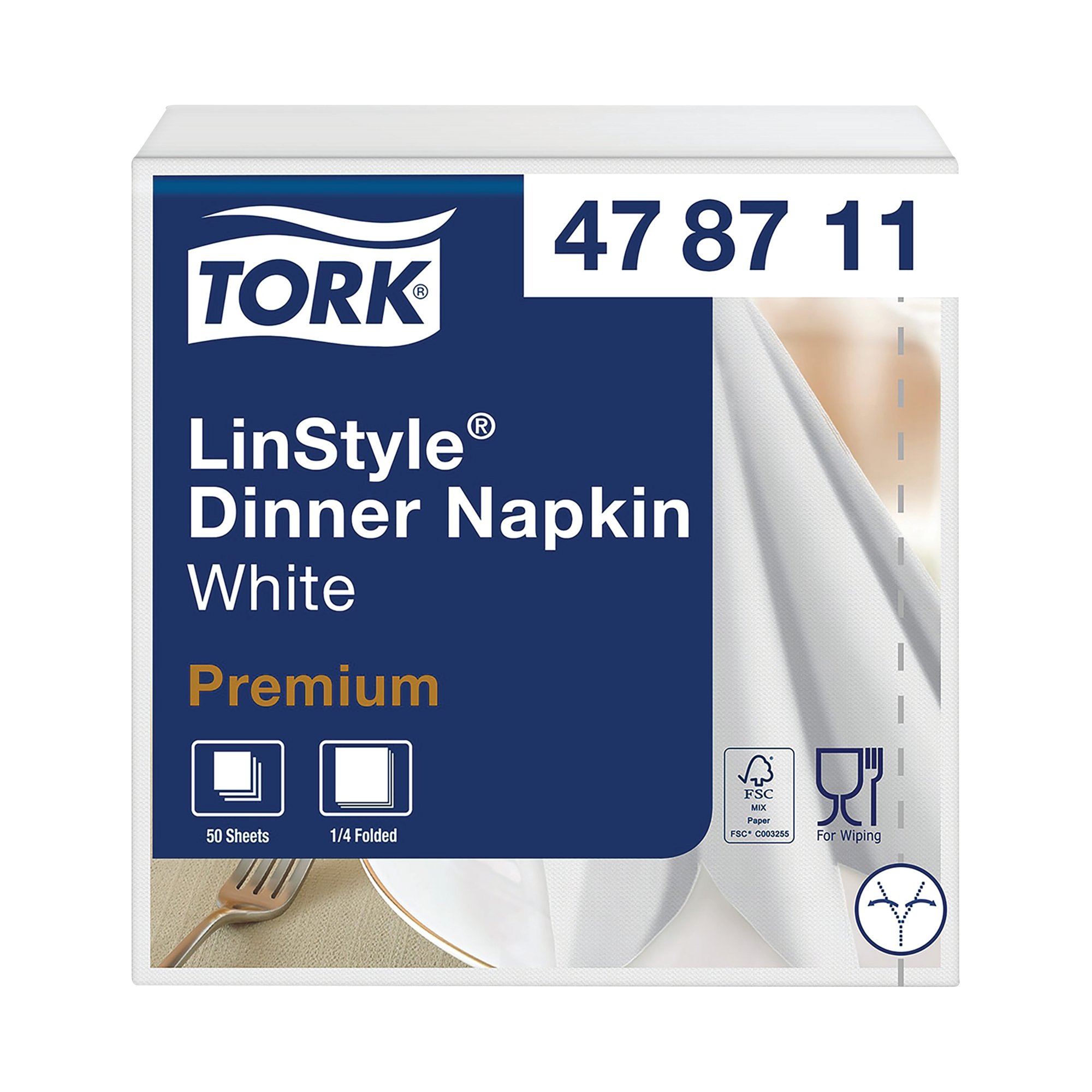 TORK LINSTYLE DINNER NAPKIN WHT PK50