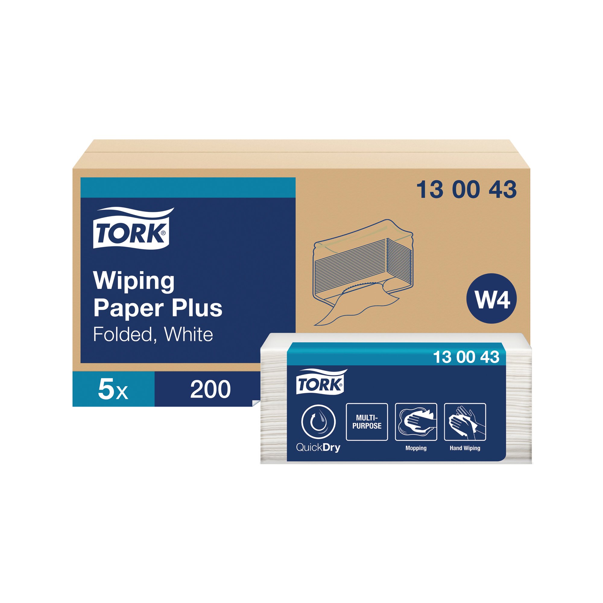 TORK WIPER FOLDED BLU 200 SHT PK5
