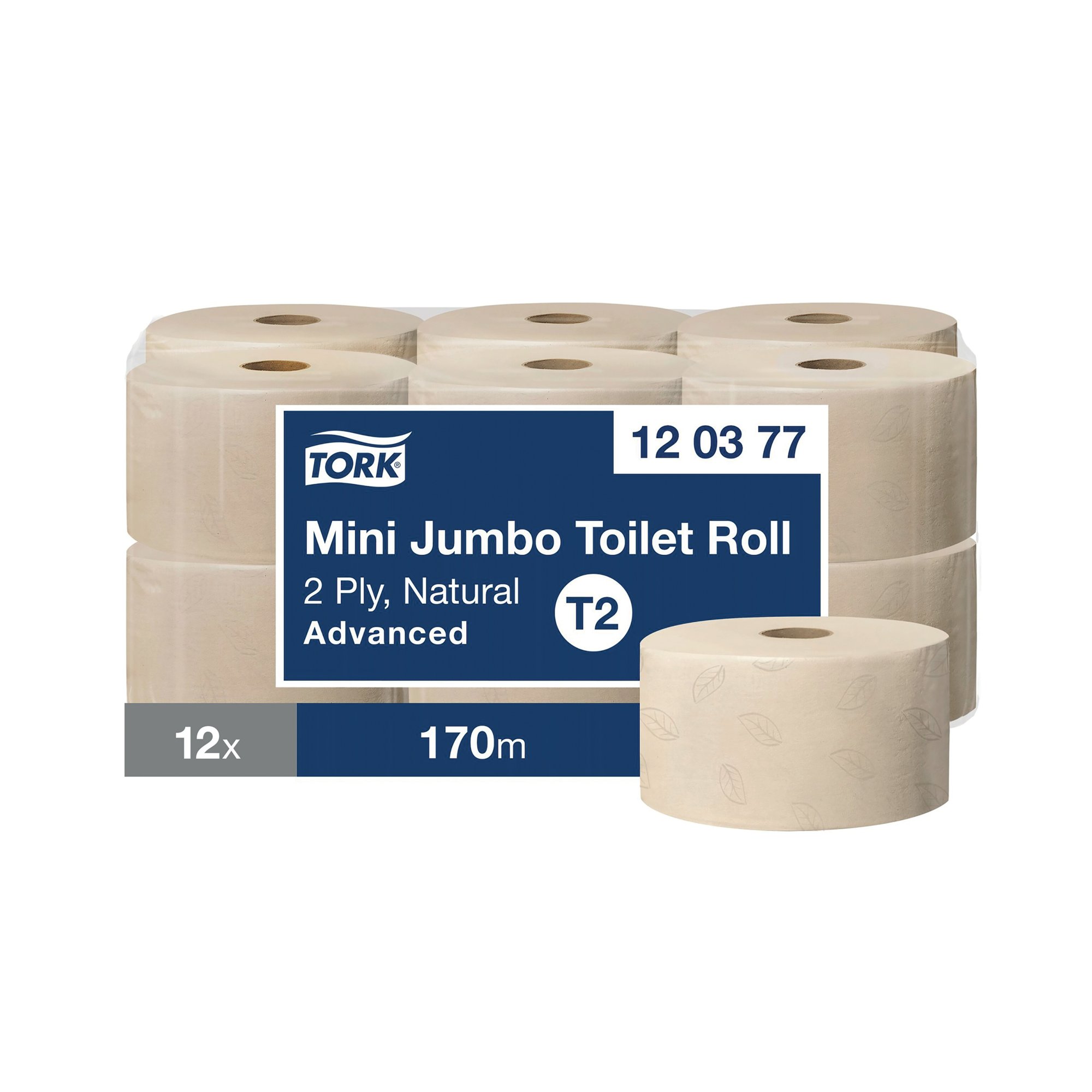 TORK MINI JUM 2PLY TLT ROLL NAT PK12