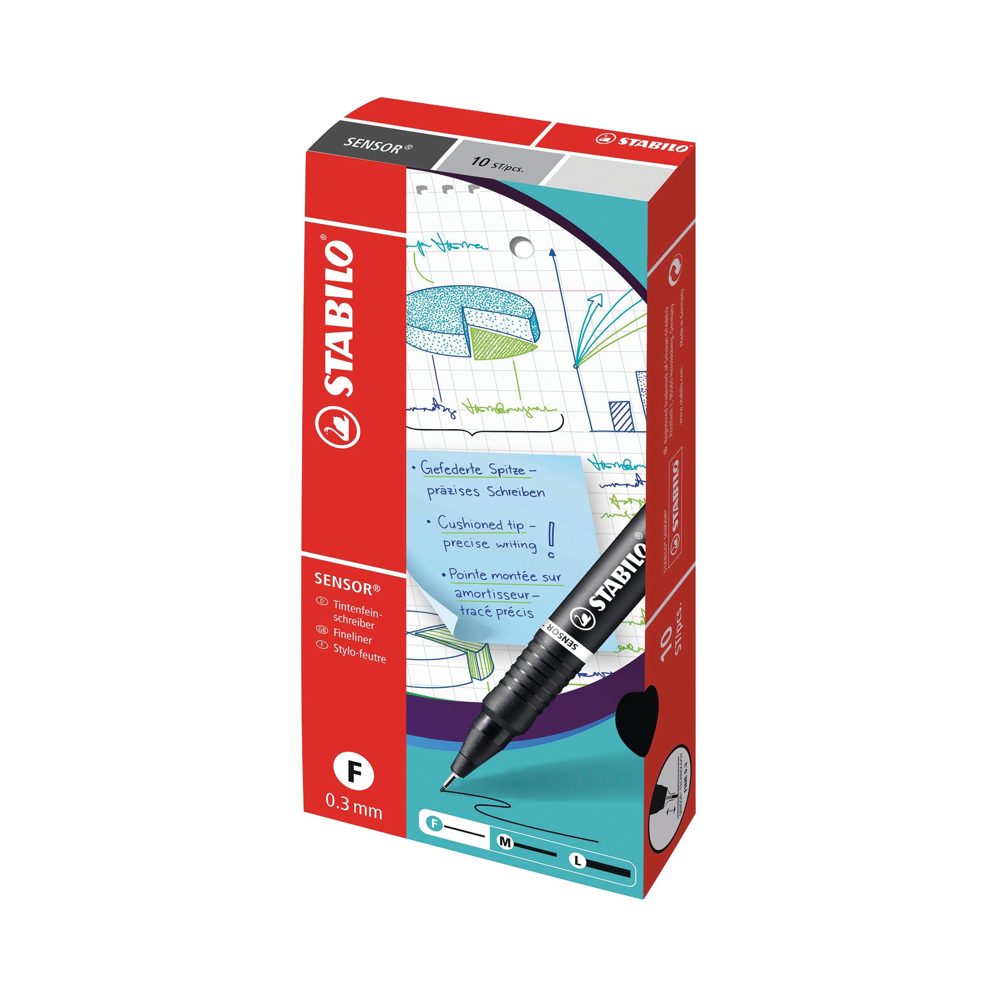 STABILO SENSOR CUS TIP FLNR BLK PK10
