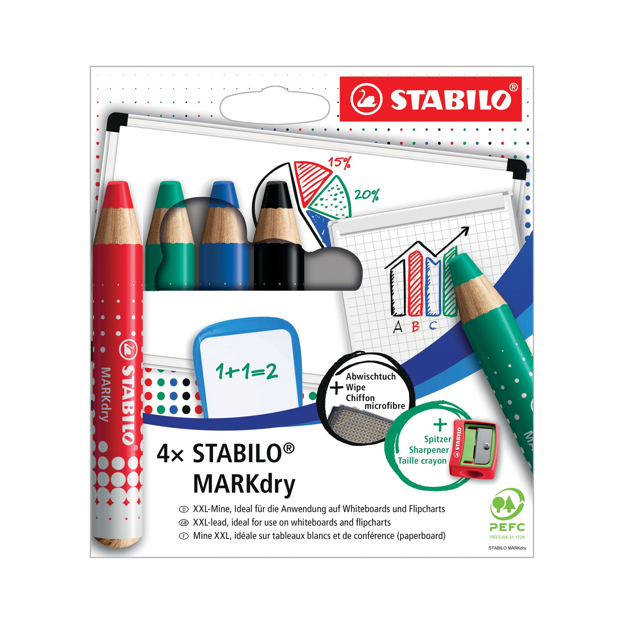 STABILO MARKDRY PCL X4 AST +SHP/CLTH