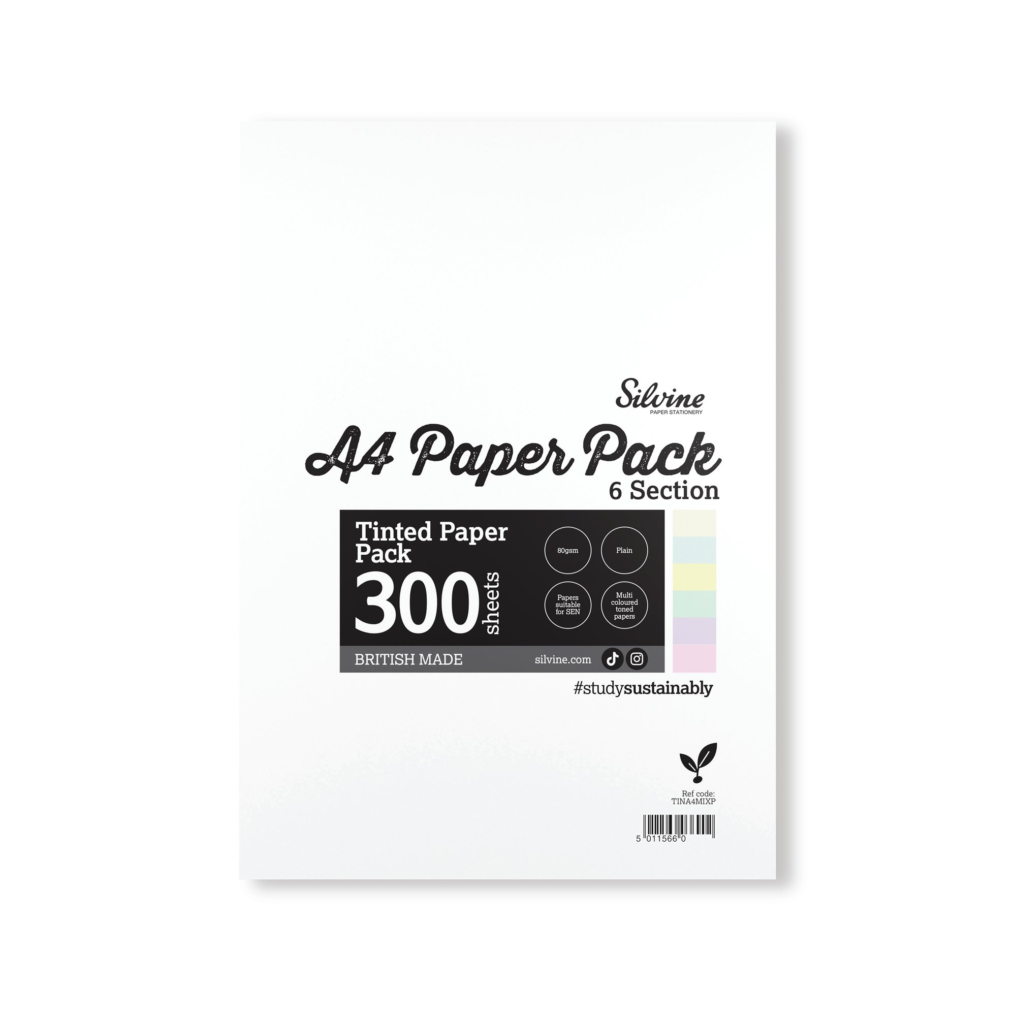 SILVINE TINT PAPER SEN PLAIN A4 PK5