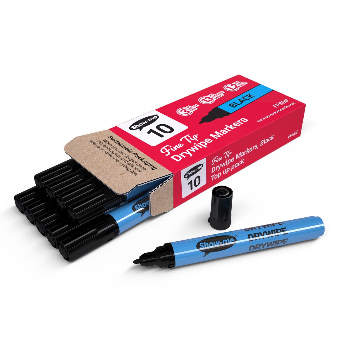 SHWME FINE SLIM D/WPE MARKR BLK PK10