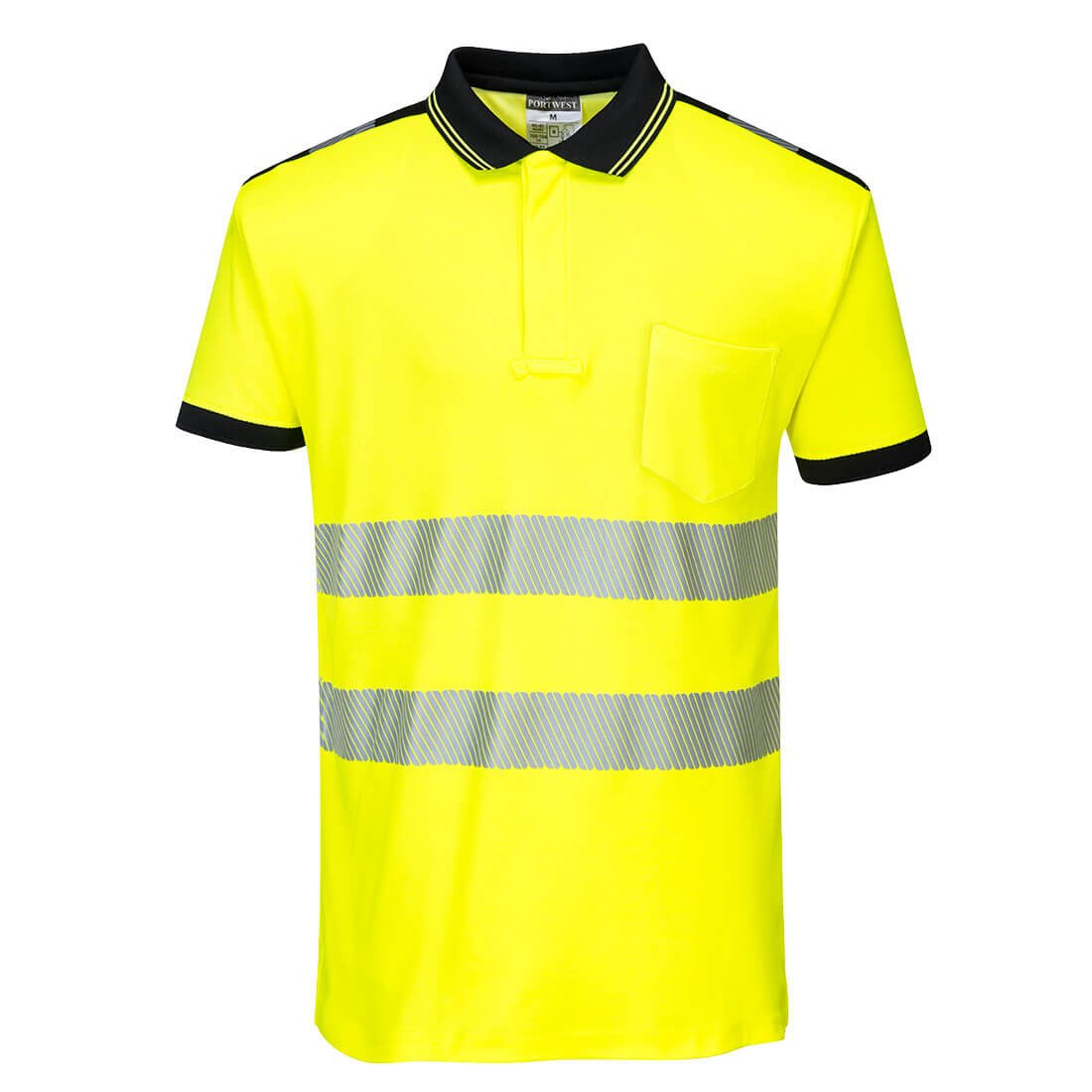 PW3 HI-VIS C/C POLO S/S YLW/BLK L