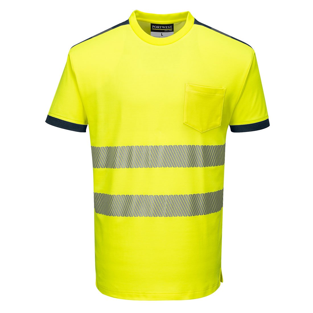 PW3 HI-VIS C/C T-SHIRT S/S YLW/NVY L