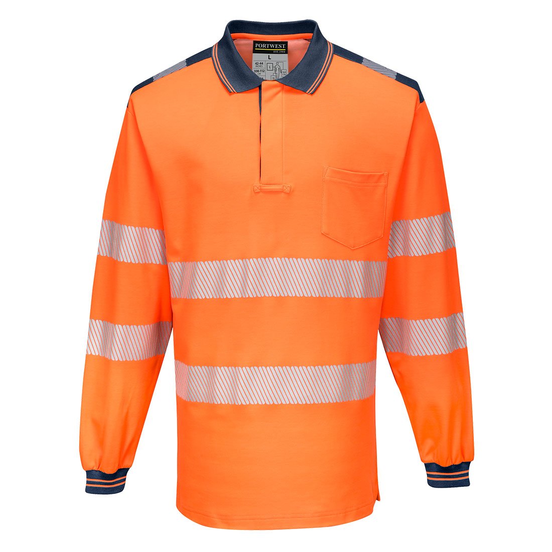PW3 HI-VIS C/C POLO L/S ORG/NAVY M