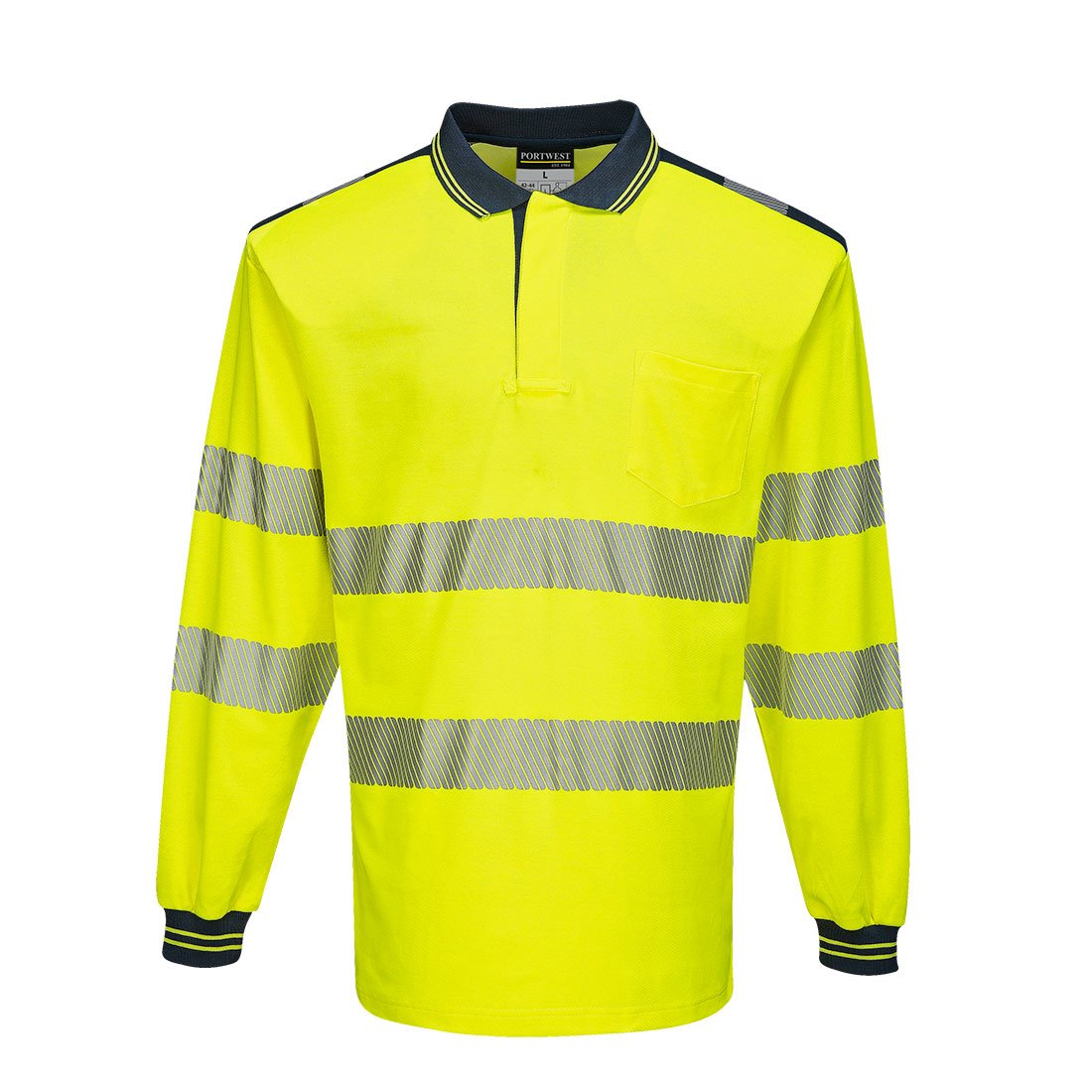 PW3 HI-VIS C/C POLO L/S YLW/NAVY S