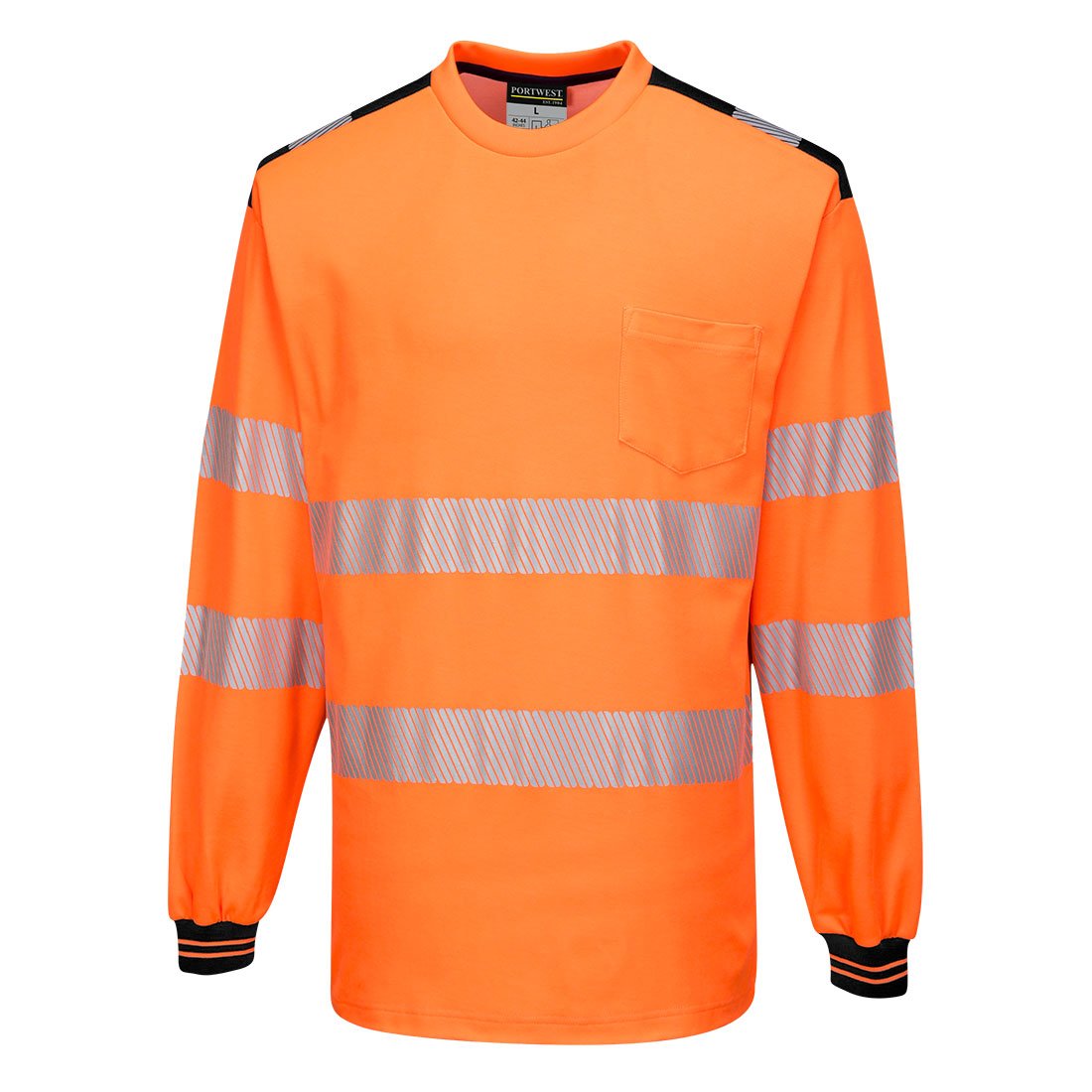 PW3 HI-VIS C/C T-SHIRT L/S ORG/BLK S