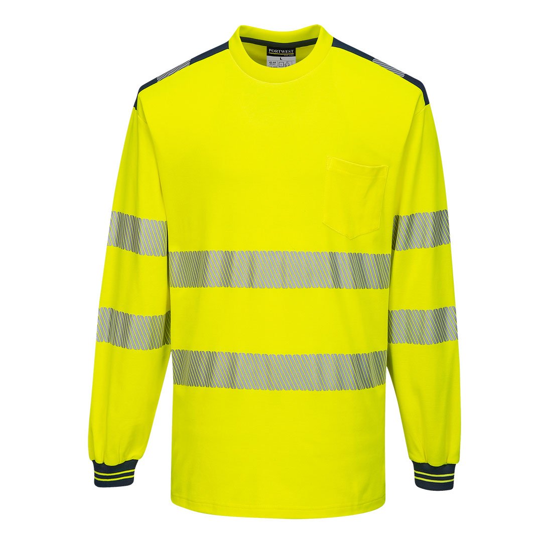 PW3 HI-VIS C/C T-SHIRT L/S YLW/NVY L