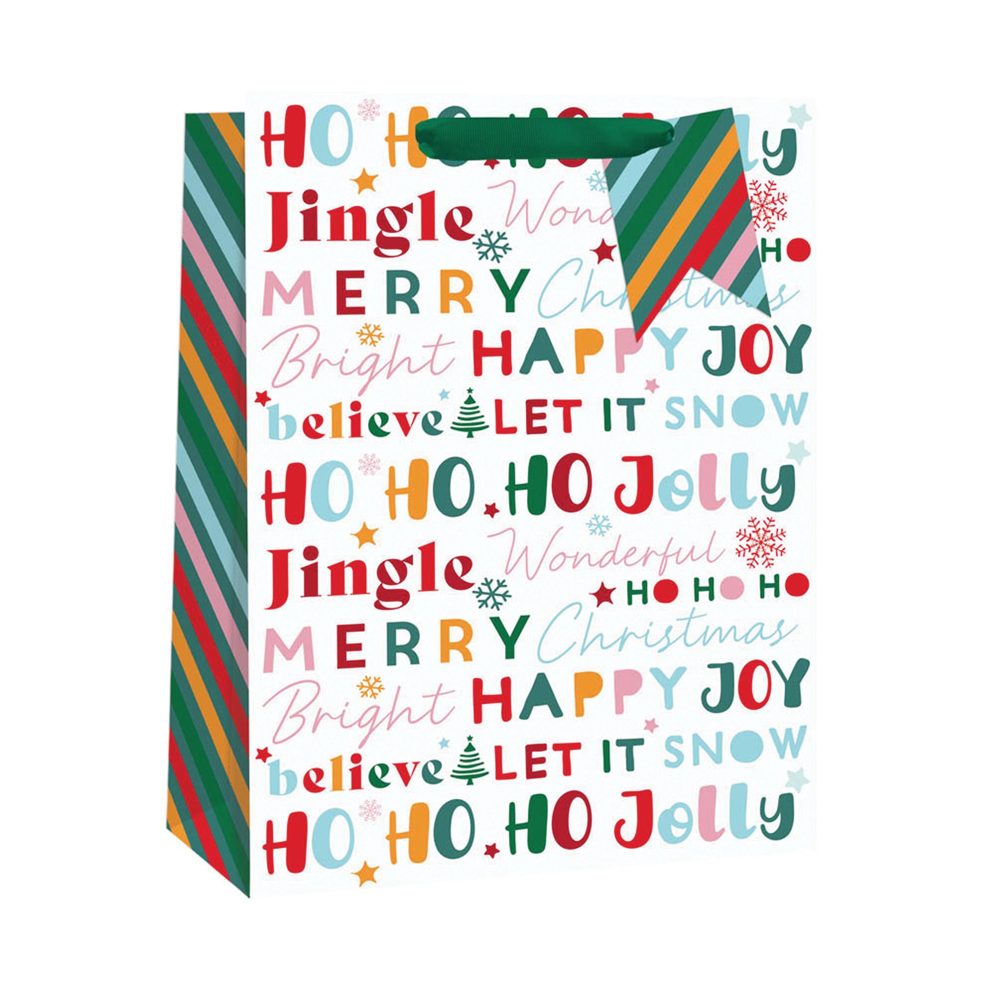XMAS JOLLY TEXT GIFT BAG XL PK6