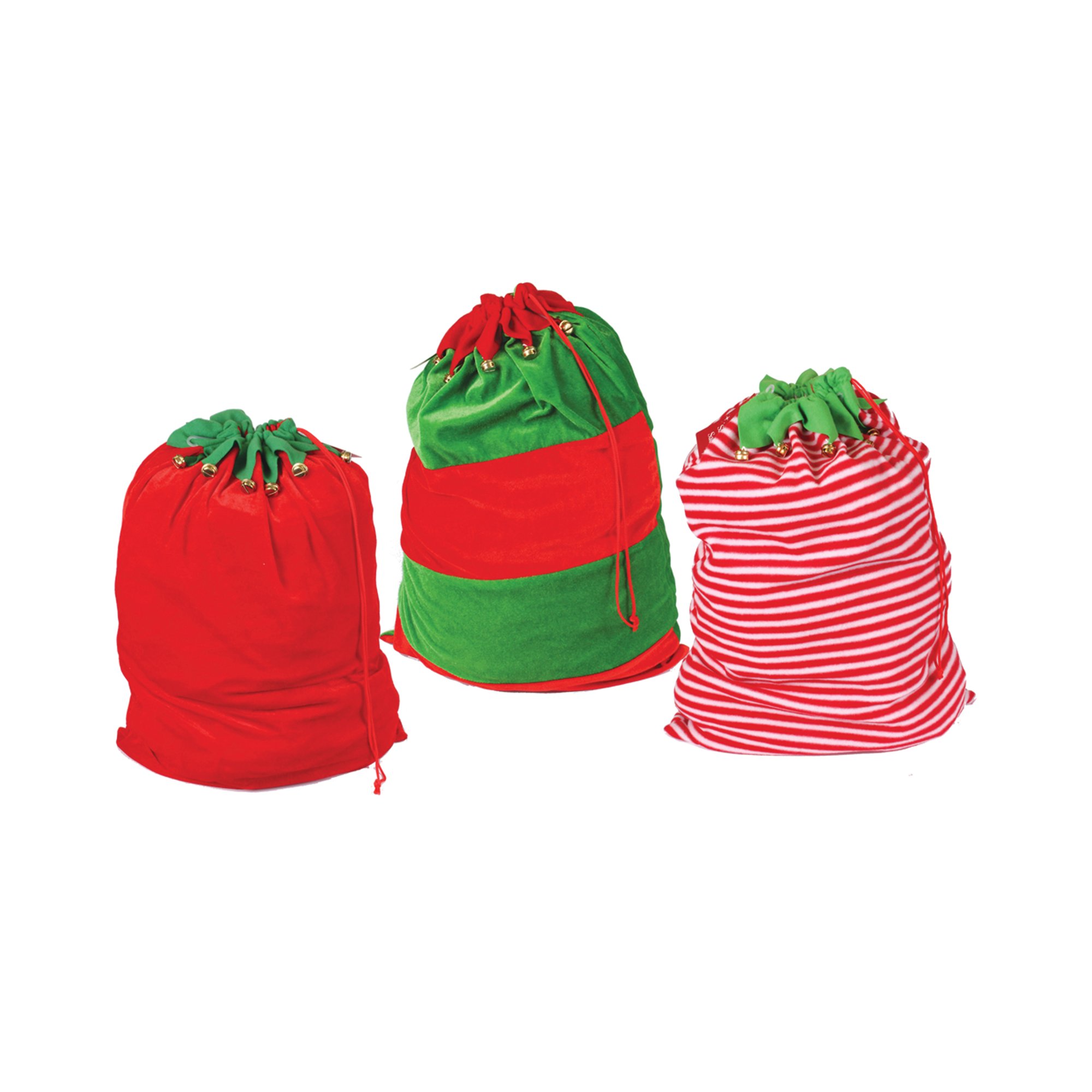 XMAS ELF SACKS/BELLS SET AST PK24
