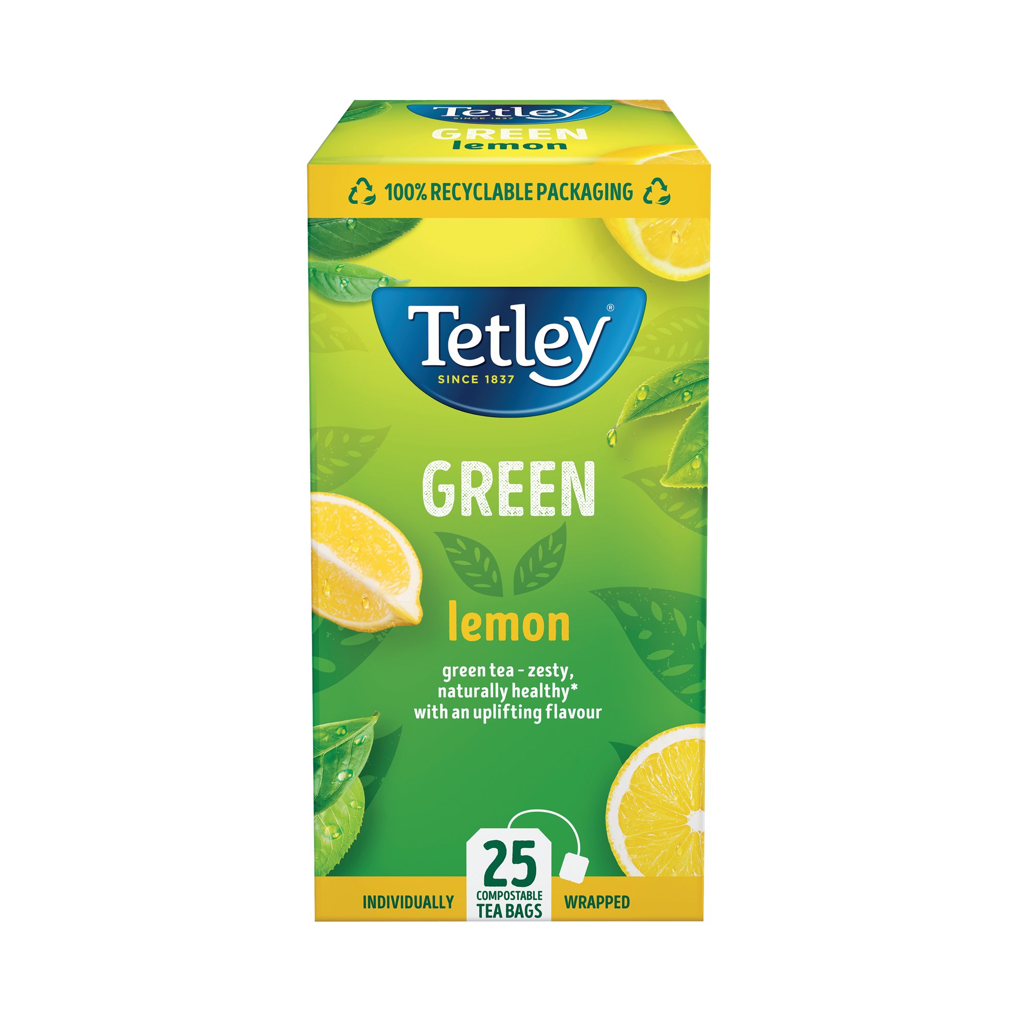 TETLEY GREEN TEA W/LEMON TEABAG PK25