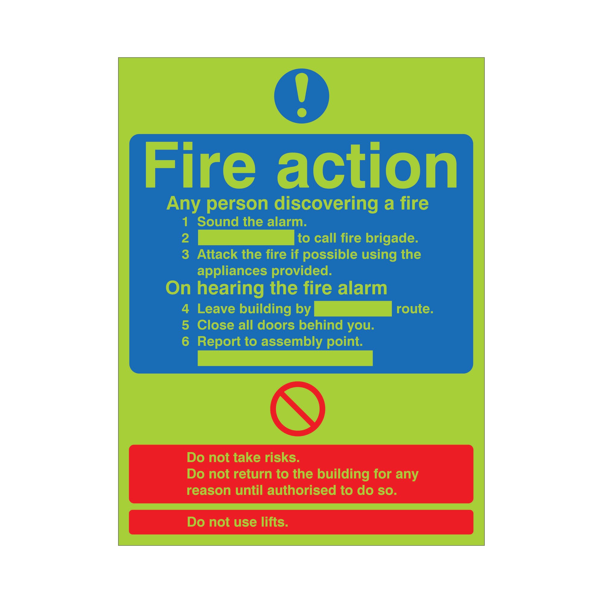 FIRE ACTION STD VINYL SIGN 300X250