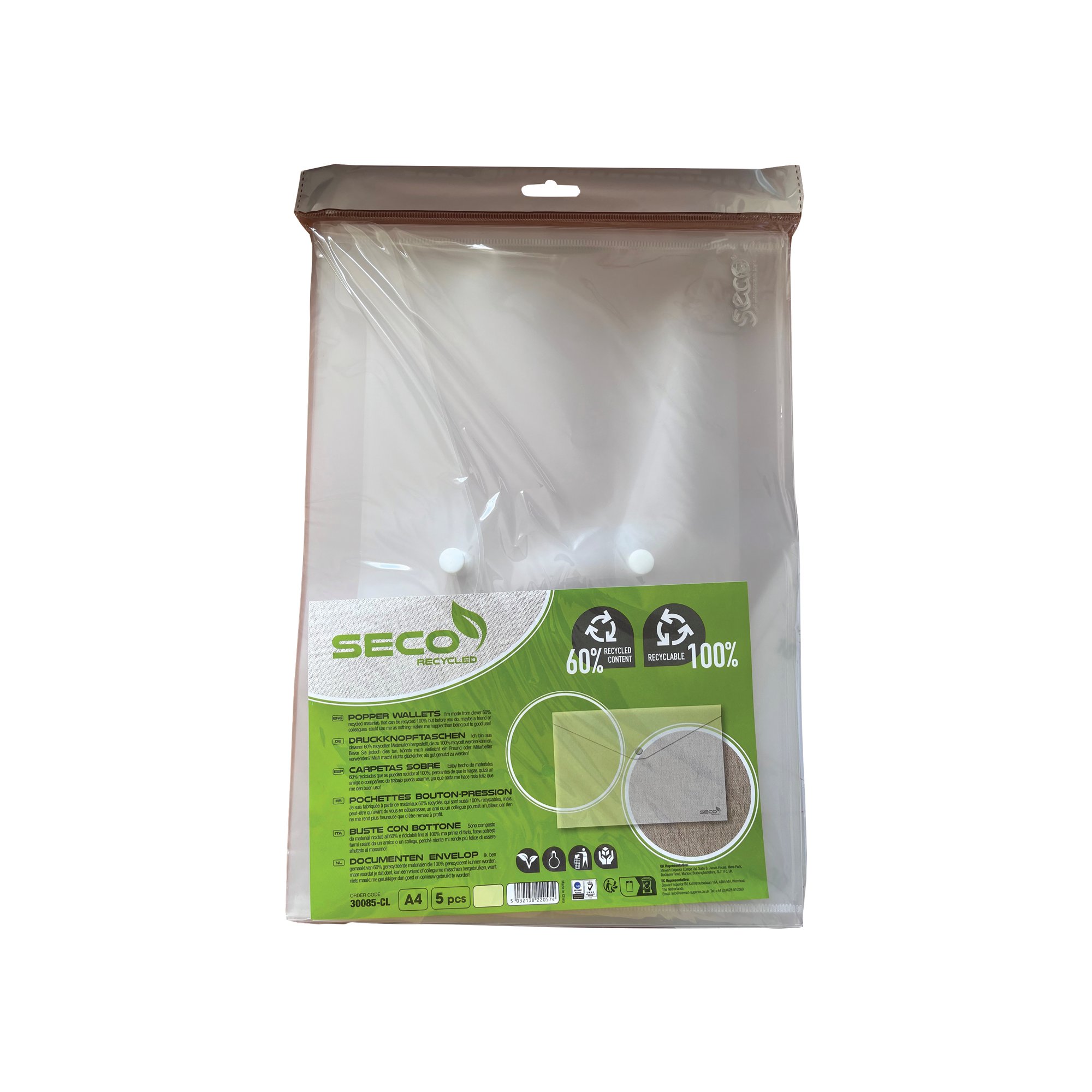 SECO RCYC POPPER WALLET A4 CLEAR PK5