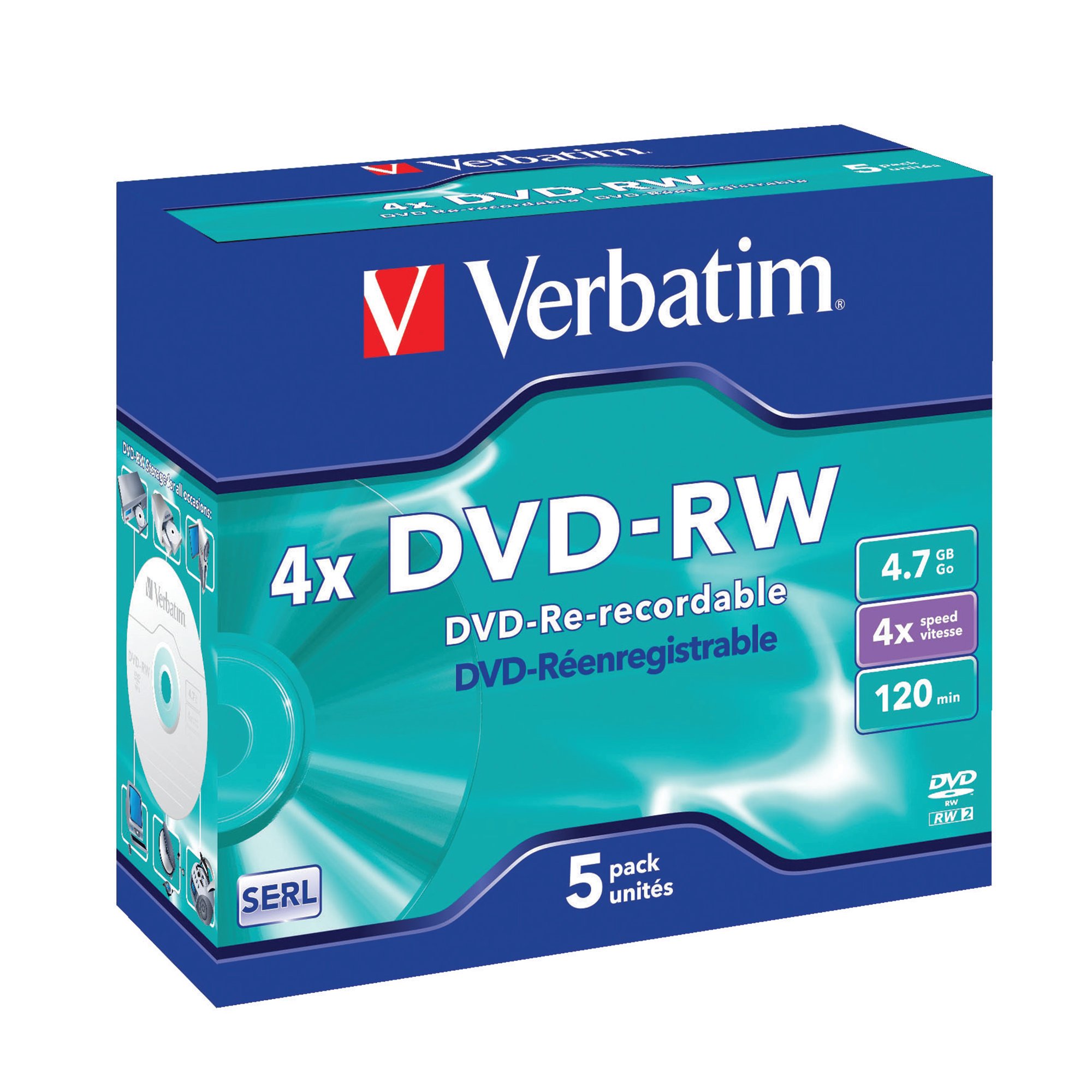 VERBATIM DVD-RW 4X 4.7GB PK5 43285