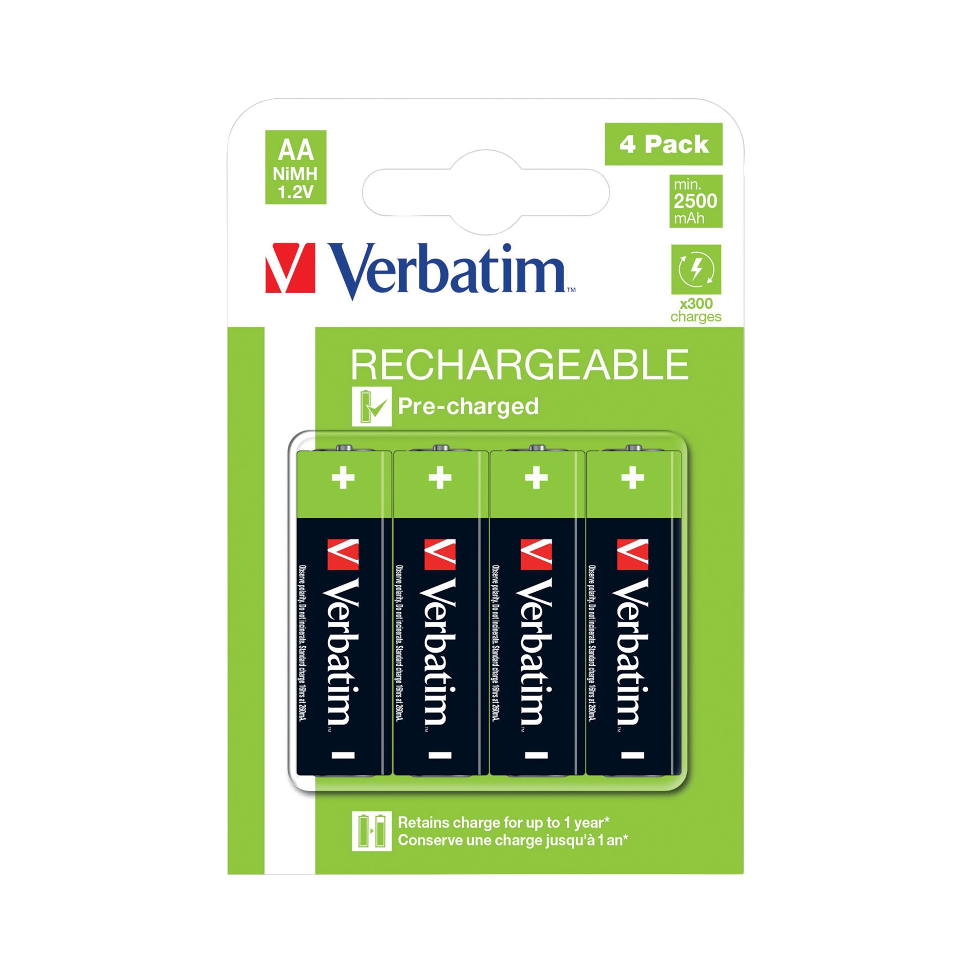 VERBATIM AA RCHB BATTERIES PK4