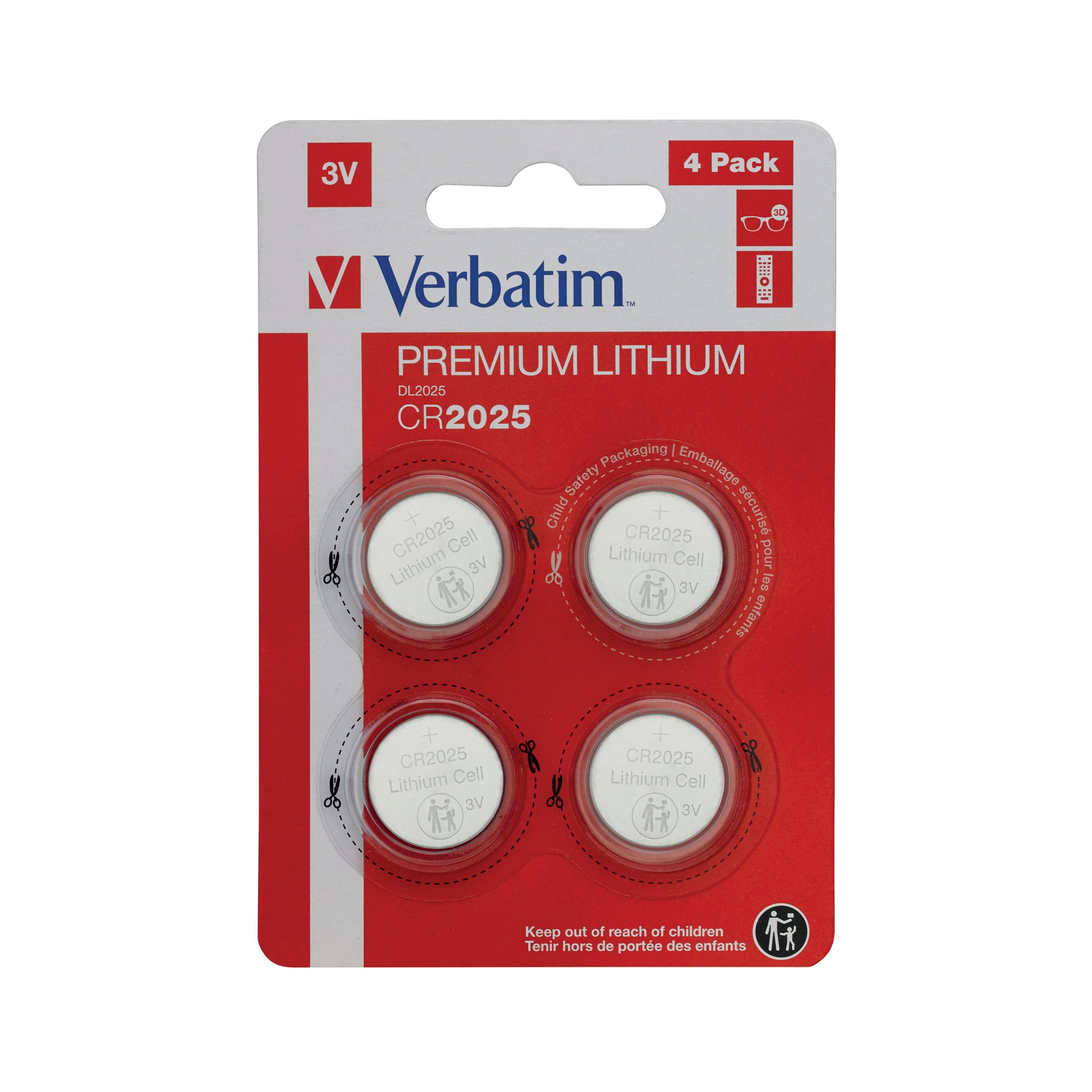 VERBATIM CR2025 3V LIH BATTERY PK4