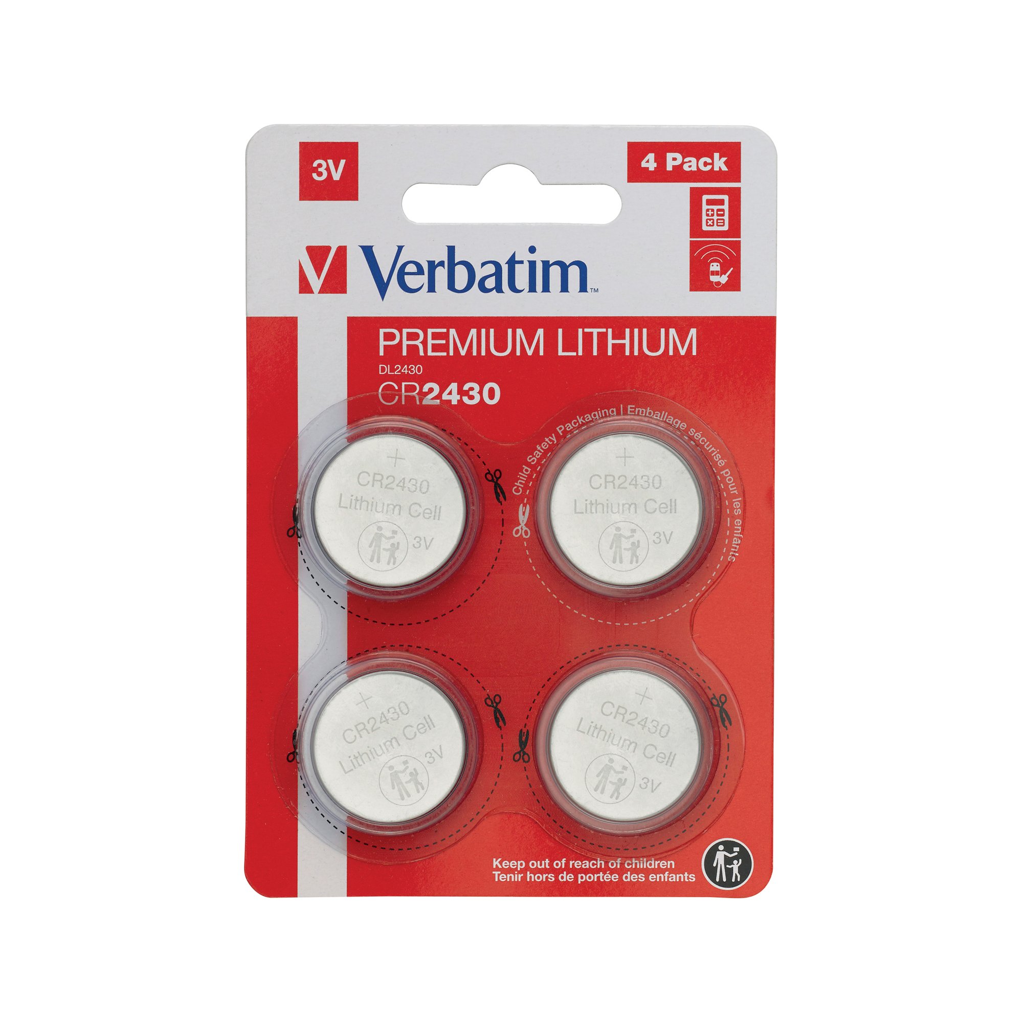 VERBATIM CR2430 3V LIH BATTERY PK4