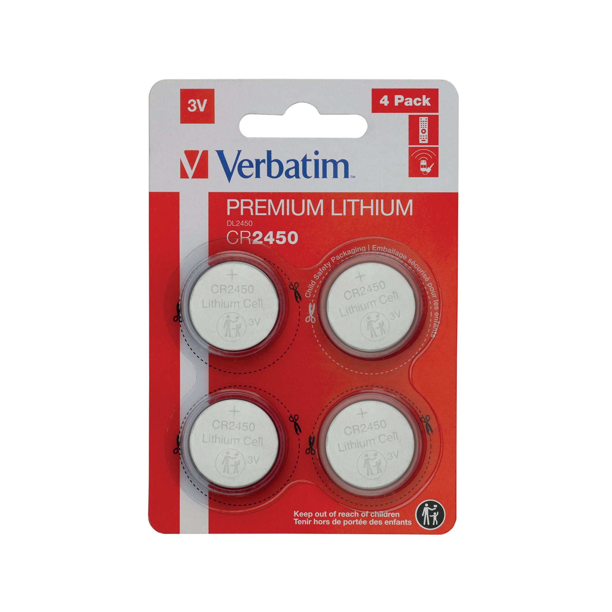 VERBATIM CR2450 3V LIH BATTERY PK4