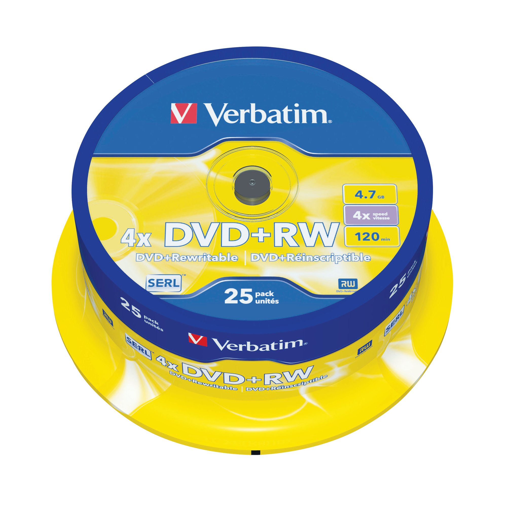 VERBATIM DVD+RW 4X SLVR SPNDLE 25