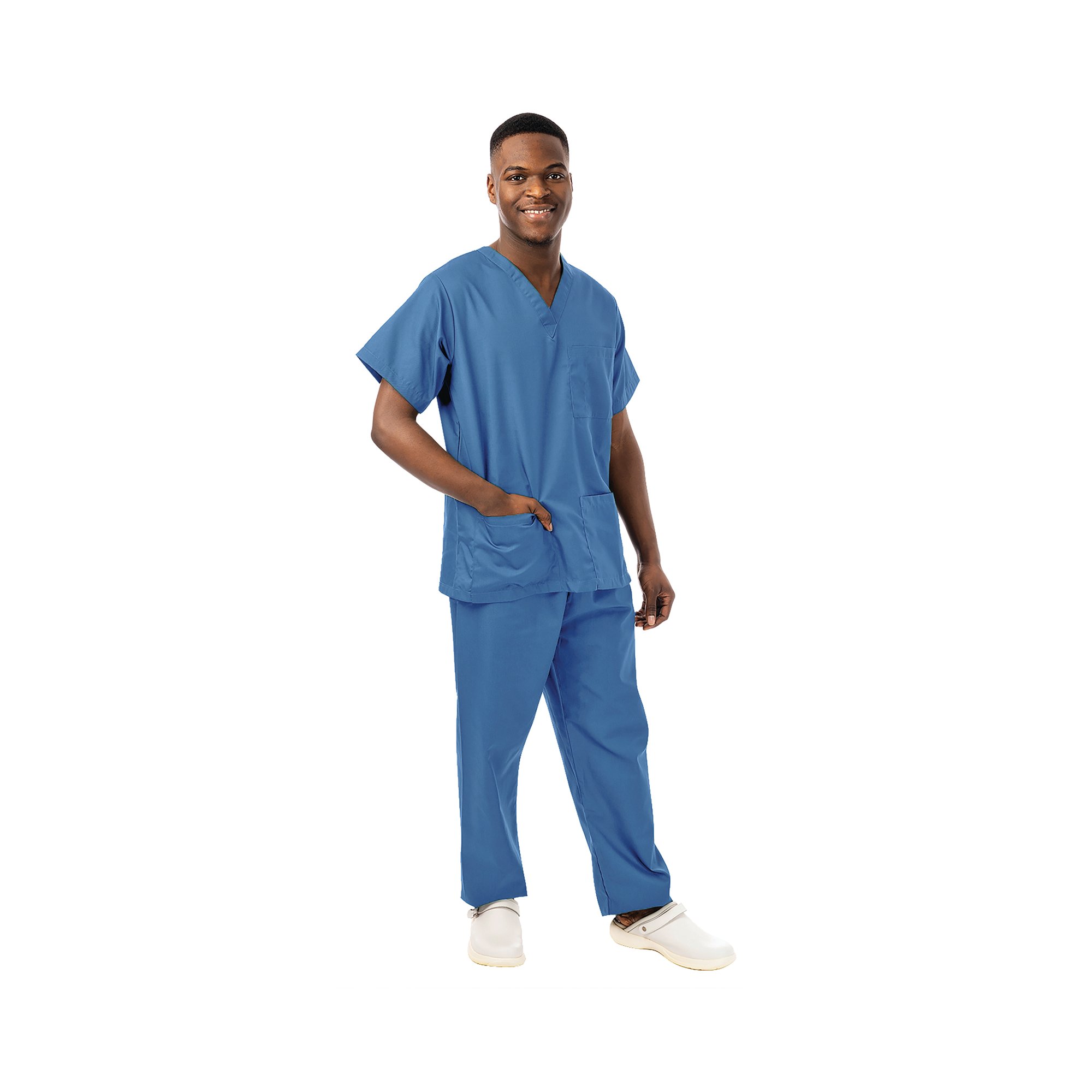 UNISEX SCRUB V-NECK TOP HOSP BLU S