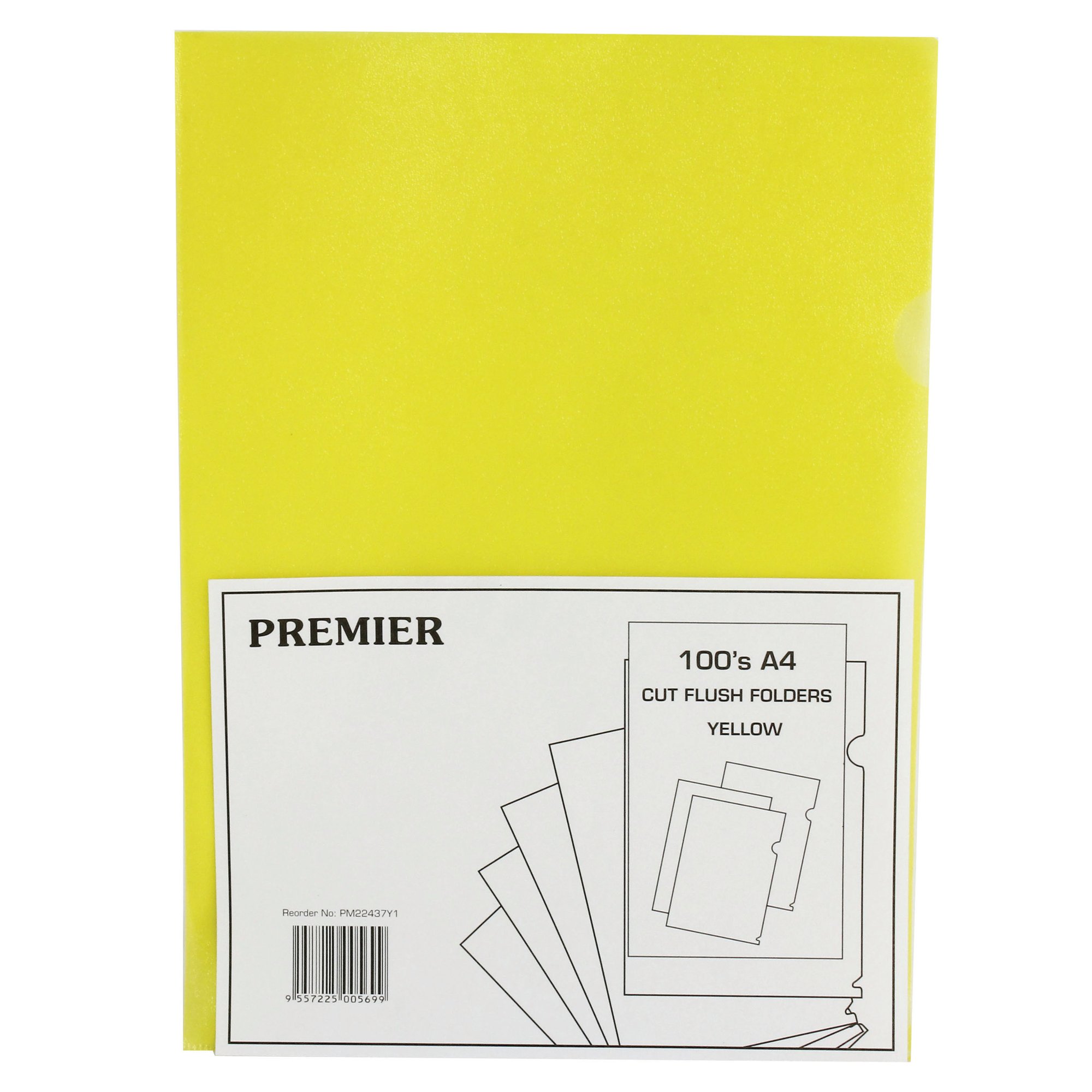YELLOW CUT FLUSH FOLDERS PK100