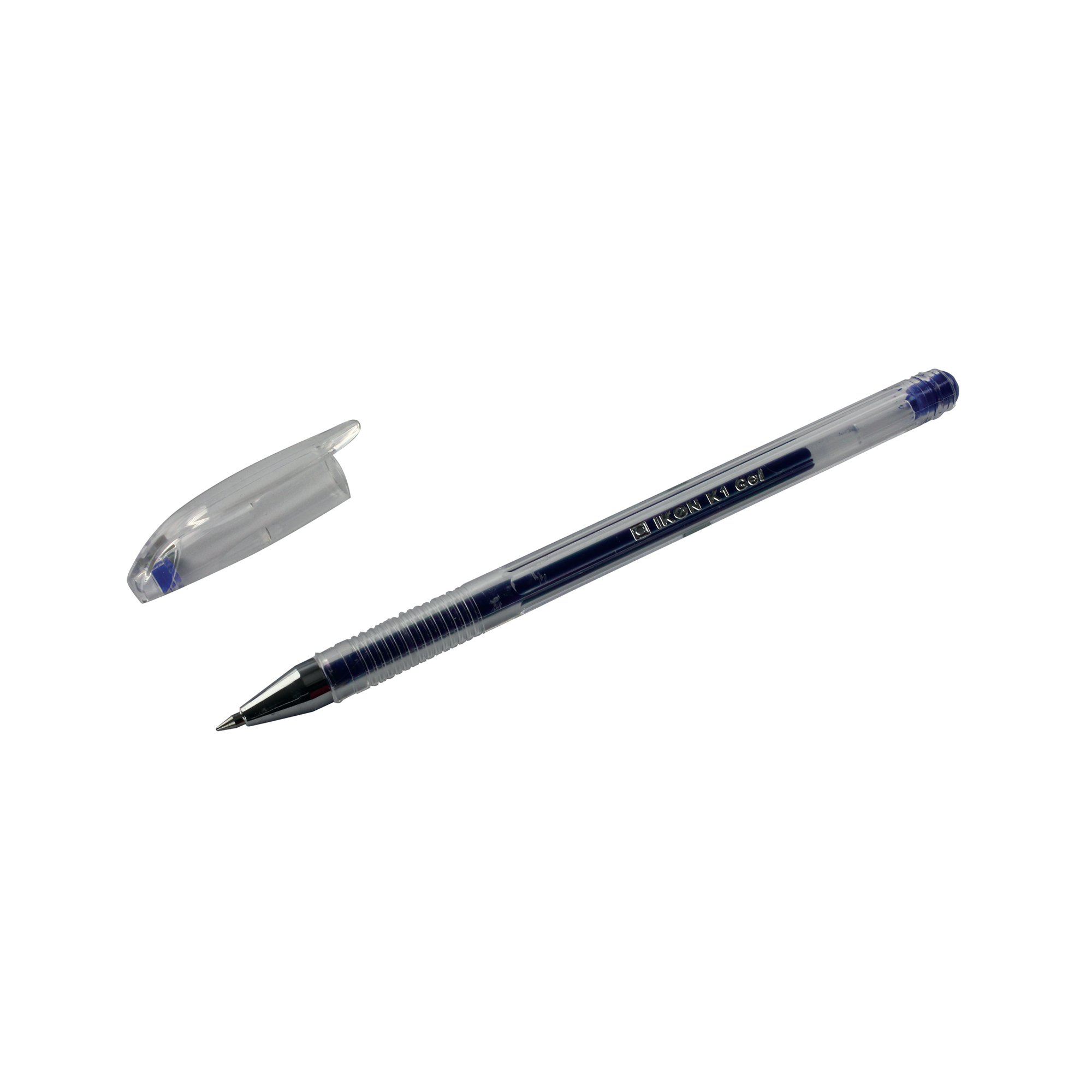BLUE GEL PENS TRANSP BARREL PK10