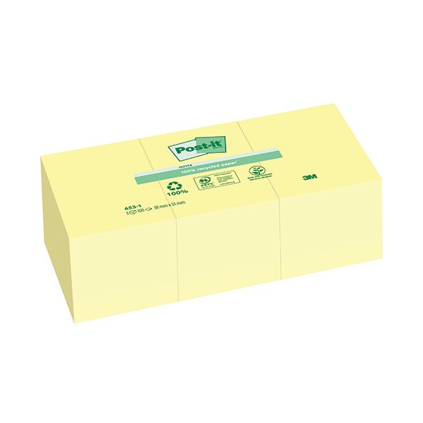 Post-it Notes Recycled 38 x 51mm Canary Yellow (Pack of 12) 653-1 Post-it Notes Recycled 38 x 51mm Canary Yellow (Pack of 12) 653-1