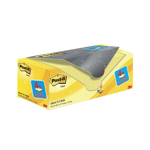 Post-it Notes 76 x 76mm Canary Yellow Notes Value (Pack of 20) 654CY-VP20 Post-it Notes 76 x 76mm Canary Yellow Notes Value (Pack of 20) 654CY-VP20