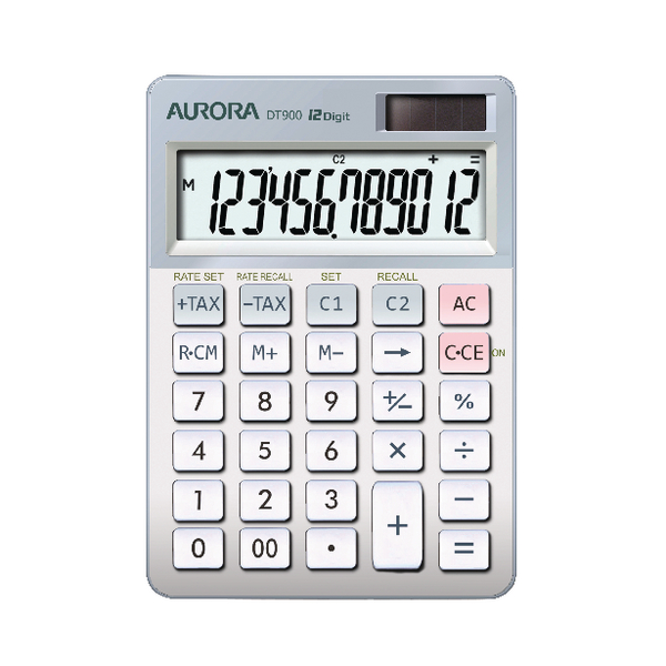 AURORA DT900 Desktop Calculator in White and Grey with currency conversion and tax feature DT900 AURORA DT900 Desktop Calculator in White and Grey with currency conversion and tax feature DT900