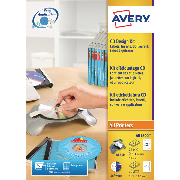 Avery AfterBurner CD/DVD Label System Kit AB1800 Avery AfterBurner CD/DVD Label System Kit AB1800