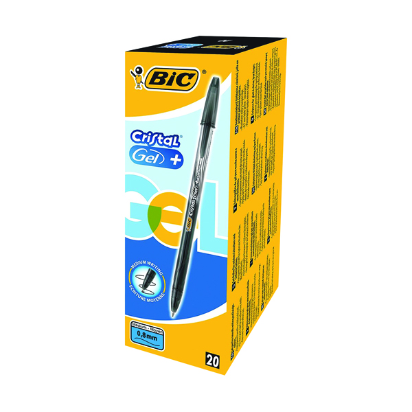 Bic Cristal Gel Plus Pen Medium Black (Pack of 20) 843884 Bic Cristal Gel Plus Pen Medium Black (Pack of 20) 843884