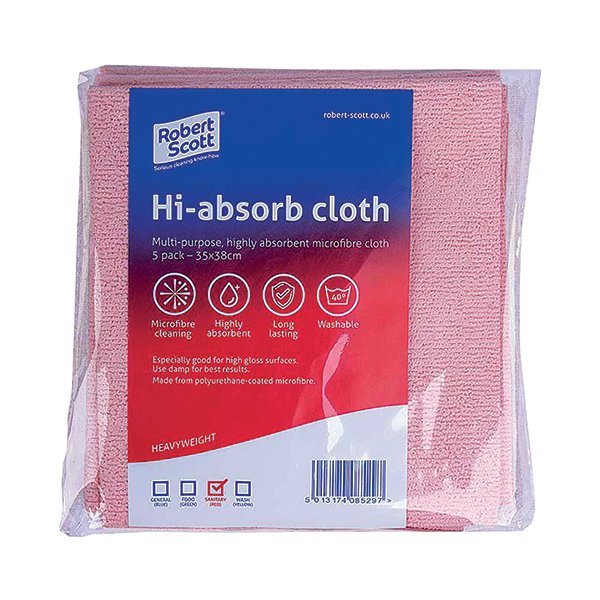 Robert Scott Hi-Absorb Microfibre Cloth Red (Pack of 5) 103986RED Robert Scott Hi-Absorb Microfibre Cloth Red (Pack of 5) 103986RED