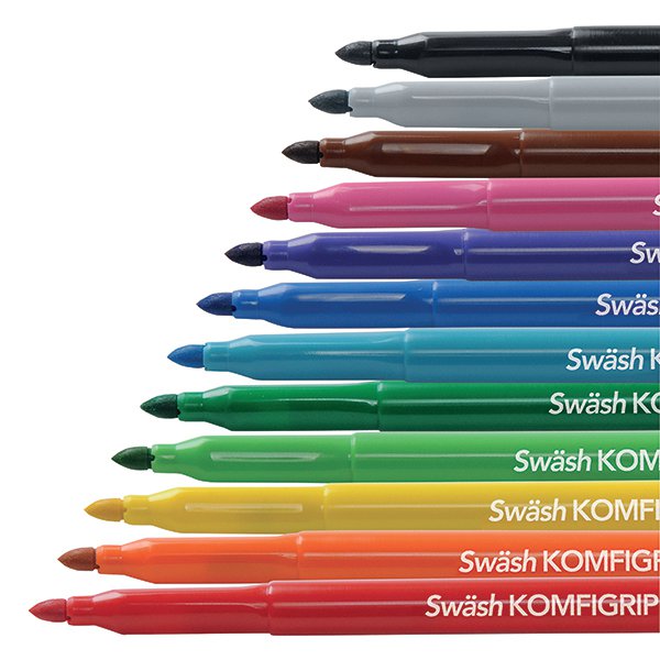 Swash Komfigrip Colouring Pen Broad Tip Assorted (Pack of 12) Swash Komfigrip Colouring Pen Broad Tip Assorted (Pack of 12)