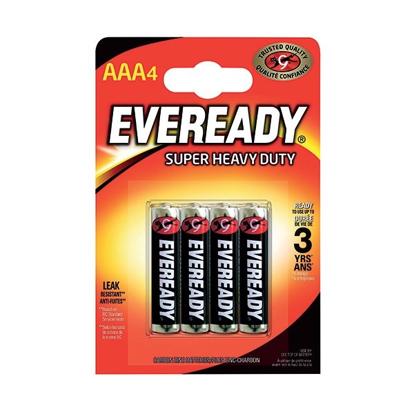 Eveready Super Heavy Duty AAA Batteries (Pack of 4) RO3B4UP Eveready Super Heavy Duty AAA Batteries (Pack of 4) RO3B4UP