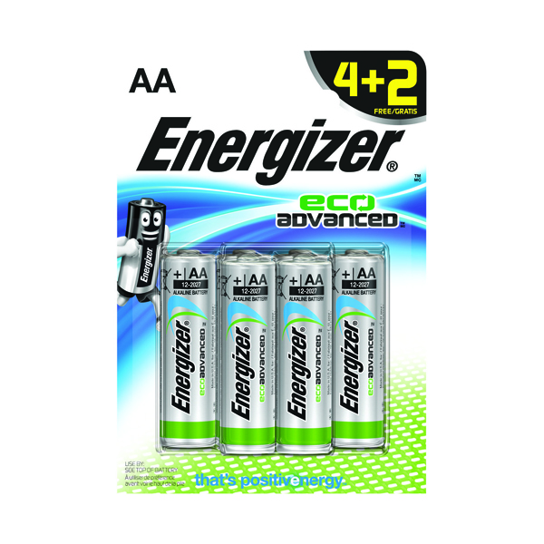 Energizer EcoAdvanced Alkaline AA Batteries E91 (Pack of 4) + 2 Free) E300135600 Energizer EcoAdvanced Alkaline AA Batteries E91 (Pack of 4) + 2 Free) E300135600
