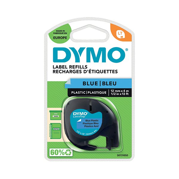 Dymo Ultra Blue LetraTag Plastic Tape 12mmx4m S0721650 Dymo Ultra Blue LetraTag Plastic Tape 12mmx4m S0721650