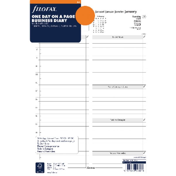 Filofax A4 Day Per Page Refill 2019 19-68719 Filofax A4 Day Per Page Refill 2019 19-68719
