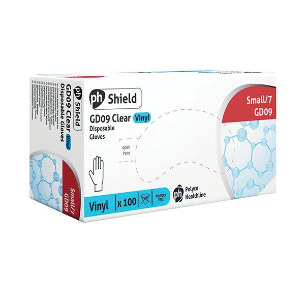 Shield Powder-Free Clear Small Vinyl Gloves (Pack of 100) GD09 Shield Powder-Free Clear Small Vinyl Gloves (Pack of 100) GD09