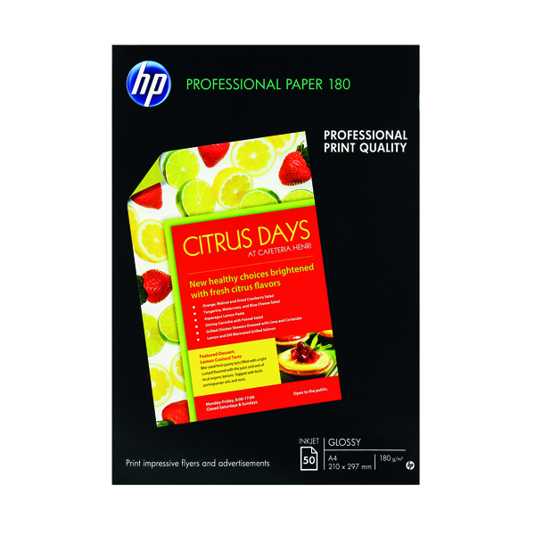 HP A4 White Professional Glossy Inkjet Paper 180gsm (Pack of 50) C6818A HP A4 White Professional Glossy Inkjet Paper 180gsm (Pack of 50) C6818A
