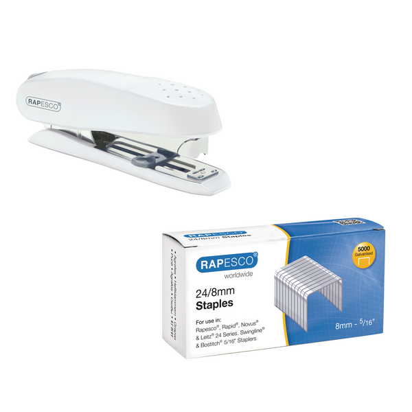 Rapesco ECO Spinna Stapler White FOC 24/8 staples Pack of 5000 8mm HT810928 Rapesco ECO Spinna Stapler White FOC 24/8 staples Pack of 5000 8mm HT810928