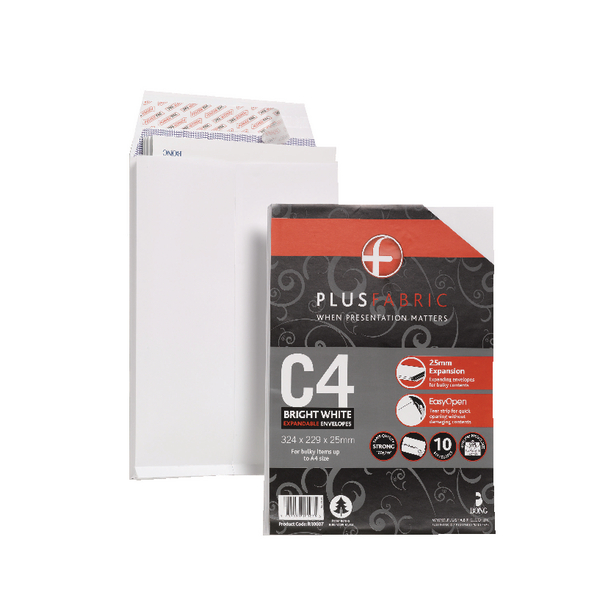 Plus Fabric White C4 Gusset Envelopes 120gsm Retail (Pack of 10) R10007 Plus Fabric White C4 Gusset Envelopes 120gsm Retail (Pack of 10) R10007