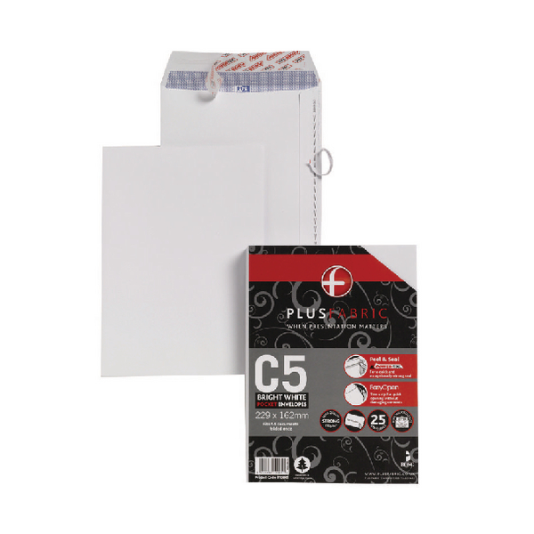Plus Fabric C5 Envelope Peel and Seal 110gsm White (Pack of 25) R10005 Plus Fabric C5 Envelope Peel and Seal 110gsm White (Pack of 25) R10005