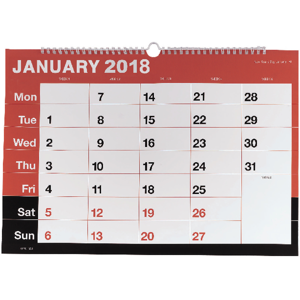 Wirebound A3 Monthly 2018 Calendar KFYC2318 Wirebound A3 Monthly 2018 Calendar KFYC2318