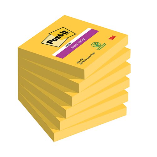 Post-it Yellow Super Sticky Notes 76x76mm 654-S6 PK6
