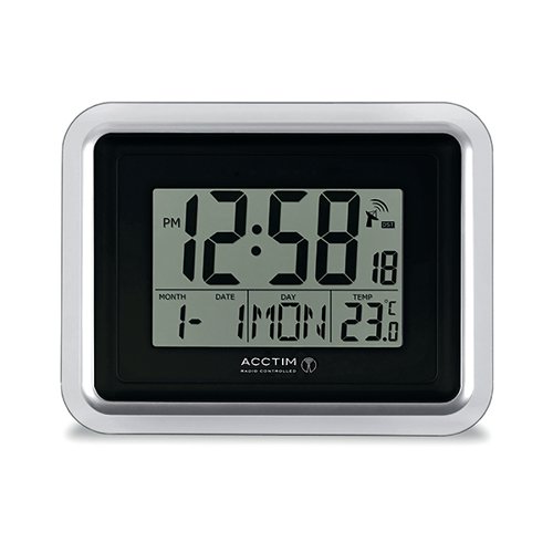 Acctim Delta Radio Controlled Digital Clock Silver/White 74573