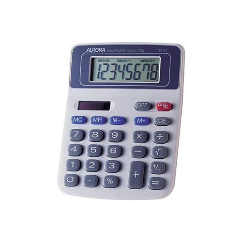 Aurora+White%2FBlue+8-Digit+Semi-Desk+Calculator+DT210